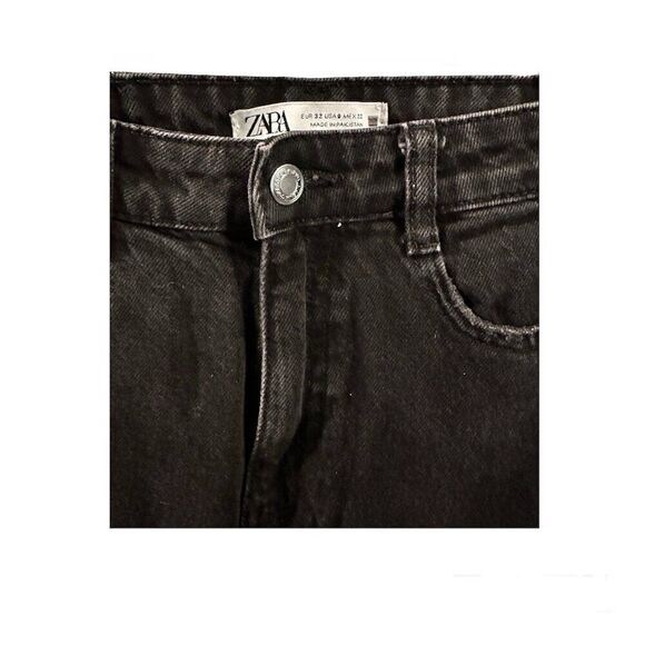 Zara Black Denim Straight Leg High Waisted Size 0 Jeans - Picture 3 of 4